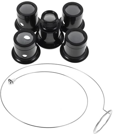 Baluue 1 Satz mit 3X 5X 10x 15x 20 Stück Vergrößerung Uhrmacherlupe | Reparaturarbeiten an Uhr und Schmuck, Kunststoff Glas Stahl, Schwarz, 1 Satz Handlich