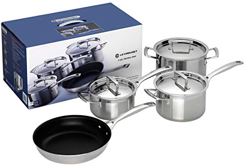 Le Creuset Batería de cocina de 4 piezas de acero inoxidable de 3 capas, paleteado, 96209100001000