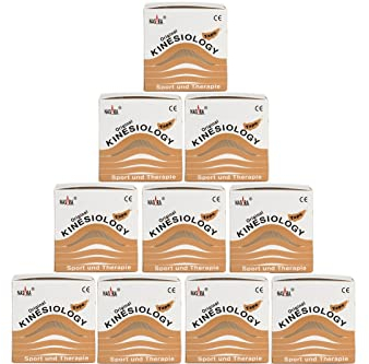Nasara Original Kinesiologie Physio Tape für Sport und Medizin, Rollengröße 5cm x 5m, 10 Rollen, Beige
