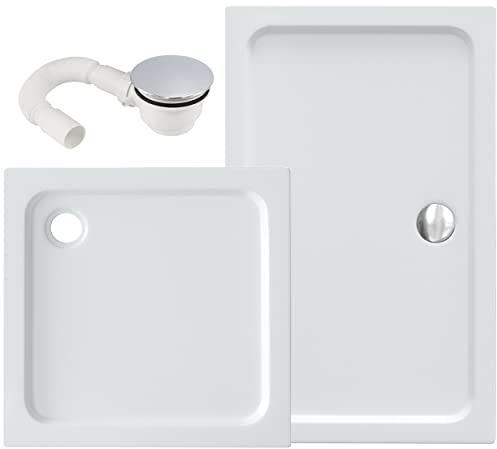 VILSTEIN® Duschwanne Sanitäracryl [80x90cm] - Stilvolle Duschtasse - Duschwanne Komplettset inkl. Siphon - 5cm flaches Duschbecken mit Gefälle & Glasfaserverstärkung - Hochglanz Weiß