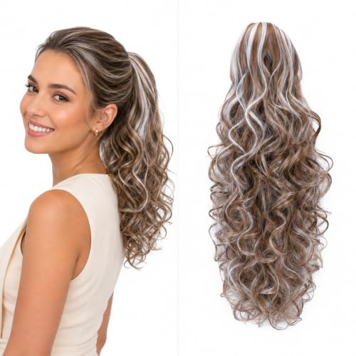 CAISHA 45cm Haarteil Zopf Pferdeschwanz Voluminös Hellbraun Grau Mix PH37