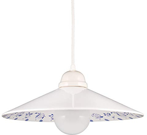 Helios Leuchten 277113 moderne Keramiklampe Hängeleuchte weiß - blau | Pendellampe Pendelleuchte aus Keramik | handbemalte Keramikleuchte | Küchenlampe 1 x E27