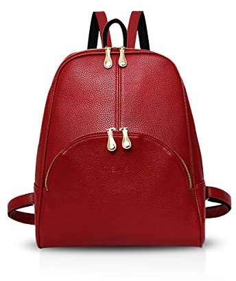 NICOLE & DORIS Sac à dos pour Femmes Sac à dos décontracté loisir pour dames Sac d'école étanche Sac à main la mode faux cuir rouge