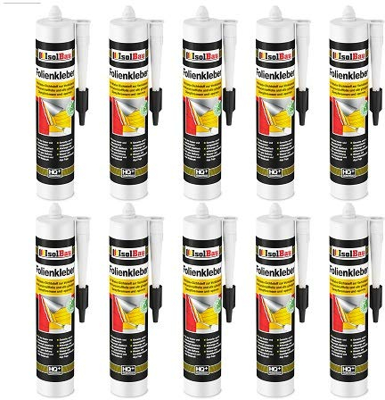 Isolbau Profi Folienkleber - 10 x 450 g Bauelastischer 1K Klebe-Dichtstoff zur Verklebung von Kunststofffolie, Dampfbremsen & Dampfsperren