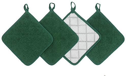 GQZLUCK Set di 4 presine in cotone, per cucina, verde scuro | Supporti resistenti al calore per cucinare e cuocere in cucina, cuscinetti caldi trapuntati in spugna