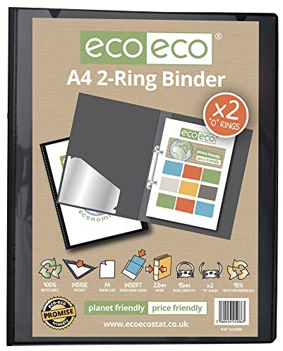 eco-eco A4 95% återvunnen presentation 22 mm ryggrad 2 ringpärm svart, eco086