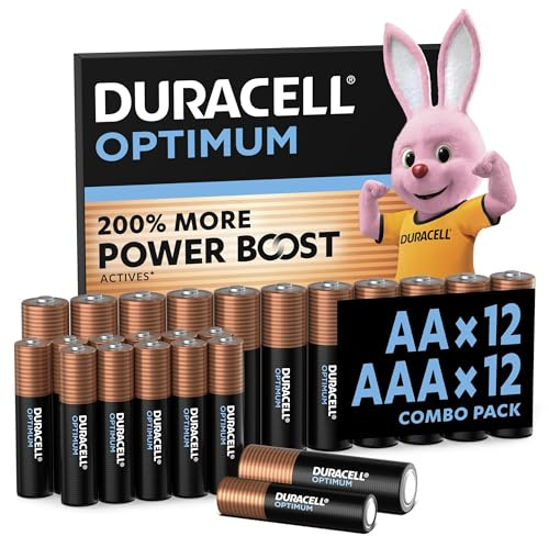 Duracell - 24 Batterie Optimum Alcaline (12 AA+ 12 AAA), 1.5 V LR6 LR03 MX1500 MX2400