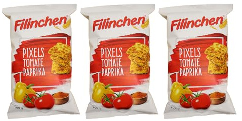 3er Pack Filinchen Pixels Tomate-Paprika 3 x 100 g Snack Knabberzeug