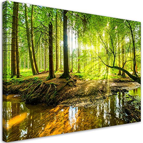 Feeby Vlies Leinwandbilder - Canvas - Wald See Natur - Deko Wohnzimmer 120x80 1tlg - Wandbilder Schlafzimmer - Aesthetic Room Decor - Wanddeko - Bild auf Vlies Leinwand - Gespannd