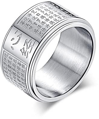 Mesnt Ring Edelstahl Damen Silber, Ring Modeschmuck Damen, Herz-Sutra Breiter Zappel-Angst-Ring Ring aus Edelstahl Silber Größe 54 (17.2)