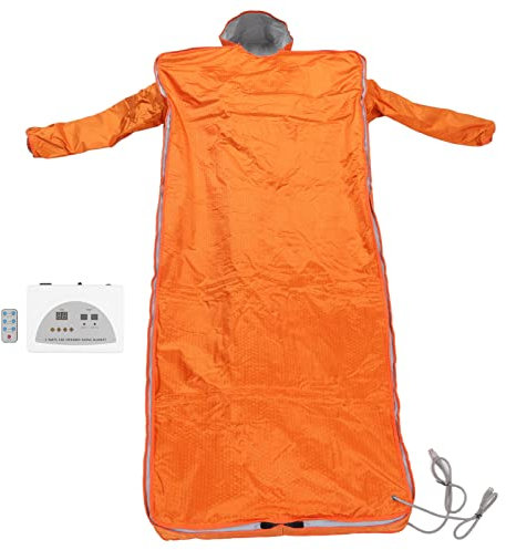 KOSDFOGE Couverture Sauna Infrarouge Lointain Déshumidification Accrue Couverture de Désintoxication de Sauna À la Maison avec Manches Chapeau 650W Orange avec Alarme(220V,European Standard)