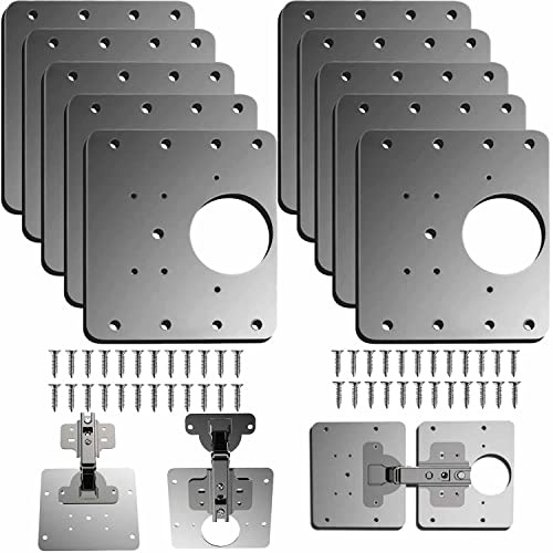 Placa Reparación Bisagra,10 Piezas unidades acero inoxidable juego de reparación con tornillos de fijación para muebles de madera, cocina, armarios, muebles (10)