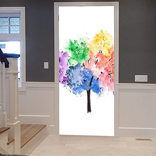 3D Türaufkleber Türtapete Selbstklebend Türposter Bunte Bäume Und Pflanzen 90 X 210 Cm Türfolie Poster Tapete Fototapete Wasserdichte Abnehmbare Tapete Vinyl Tür Aufkleber Innentür Schlafzimmer Badez