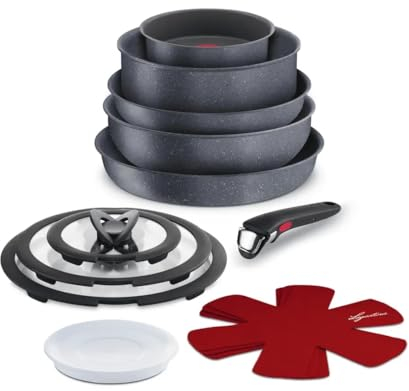 Lagostina Ingenio Mineralis Green Set Padelle Antiaderenti in Alluminio, Induzione,13 Pezzi 2 padelle 1 Casseruola 1 Tegame 1 Wok 3 coperchi Vetro 1 Coperchio Plastica 3 Proteggi Padella 1 Manico