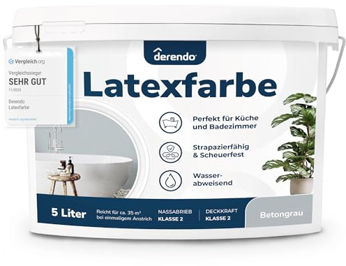derendo Latexfarbe Grau Betongrau abwaschbar hohe Deckkraft Innenfarbe matt 5l