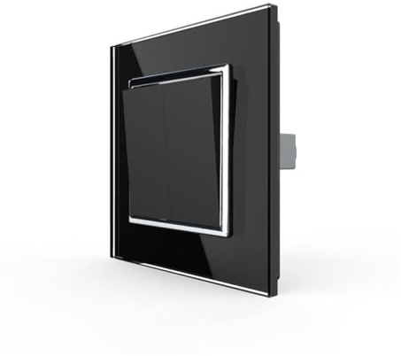 LIVOLO Wipp zweifach Wechselschalter Serien Lichtschalter Wandschalter für Unterputz Einbau Glasrahmen Einbauschalter Wandmontage Doppelter Schalter Wechsellichtschalter Glas Rahmen schwarz K2S