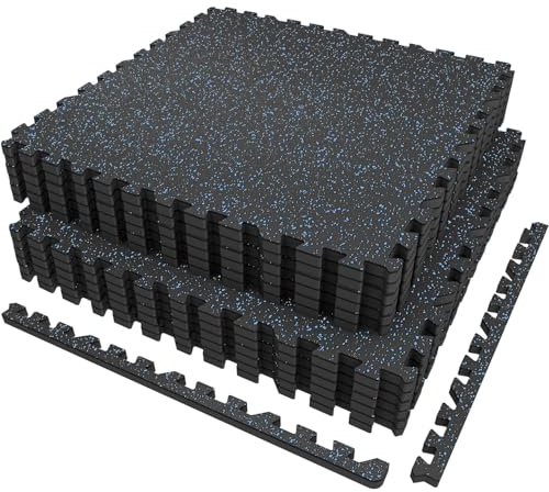 AIRHOP 12 Matten 60x60x1,4cm Extra Dicke Robuste Gummierte, rutschfeste Puzzlematte, Geeignet Für Fitnessstudio Und Heimfitness, Schwere Trainingsbelastung, Bodenschutzmatte Fitness, Schwarz & Blau