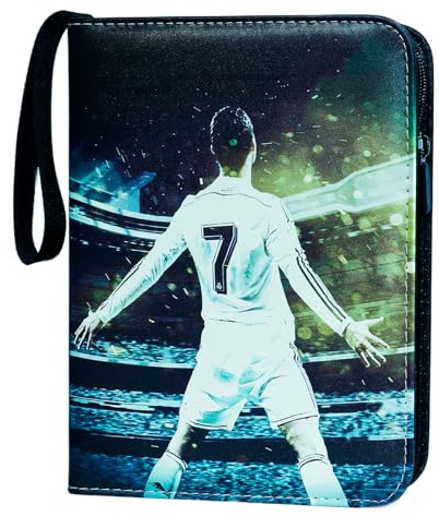 Oirigaga Fussball Sammelkarten Album mit 4 Taschen 50 Seiten für 400 Karten | Fußball Karten Sammelalbum Sammelmappe Sammelheft Sammelbuch mit Reißverschluss Tragegriff, Wasserfest PU-Leder Hefter Ordner