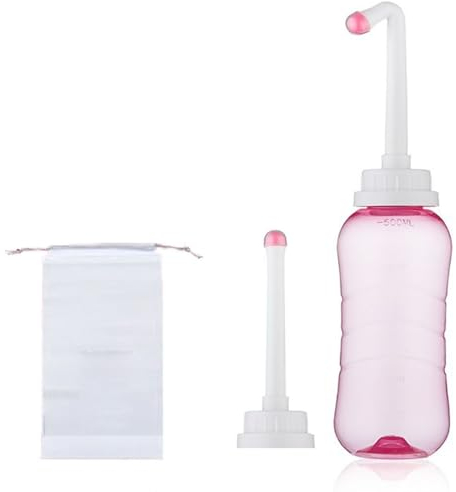 Brigtviee Bouteille de Bidet Portable 500 ML, Bidet de Voyage Portable - Peri Bottle pour Douchette Post Accouchement, Bouteille Périnéale pour Nettoyage Post-Partum, Doubles Buses,Rose