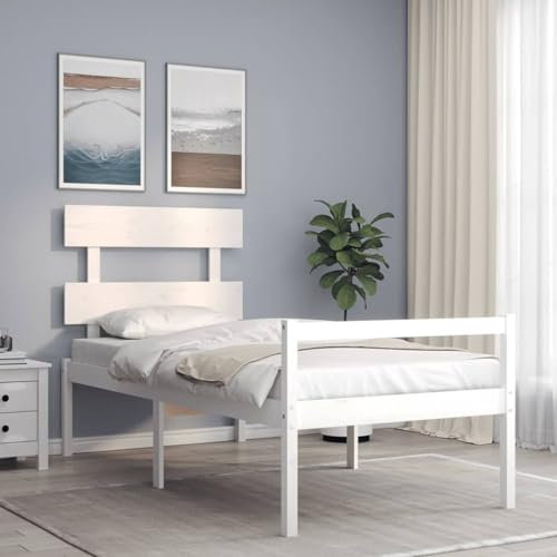 ZEYUAN Seniorenbett mit Kopfteil Weiß Massivholz, Bett, Bettgestell, Jugendbett, Schlafzimmer Bett, Bed Frame -3195317