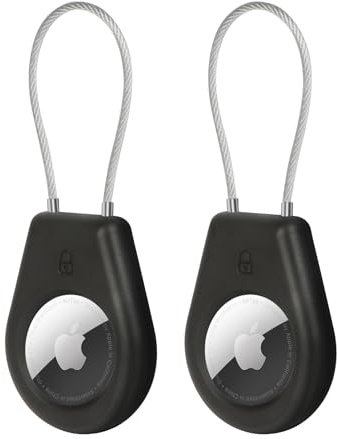 LETREEN 2er Pack Kompatibel mit Apple AirTag Anhänger Secure Halter mit Kabel, Air Tag Lock Case Schlüsselanhänger Hülle Gepäckanhänger für Schlüssel Koffer Gepäck Tasche Handtasche, Schwarz