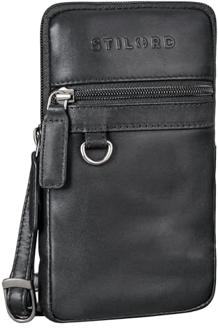STILORD Mauve Stylische 2 in 1 Hüfttasche Herren Leder - Multifunktionale Umhängetasche mit Gürtelschlaufe Bauchtasche Echtleder Handy-Tasche 7 Zoll Gürteltasche Farbe:schwarz