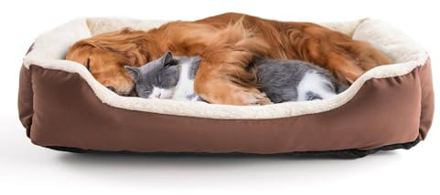 Daniel James Cat & Dog Bed - Washable Fleece Pet Cat Dog Sofa Bed with Non-Slip Base - Soft Cosy Mattress Cushion for Small, Medium, Large Pets - Medium, Brown