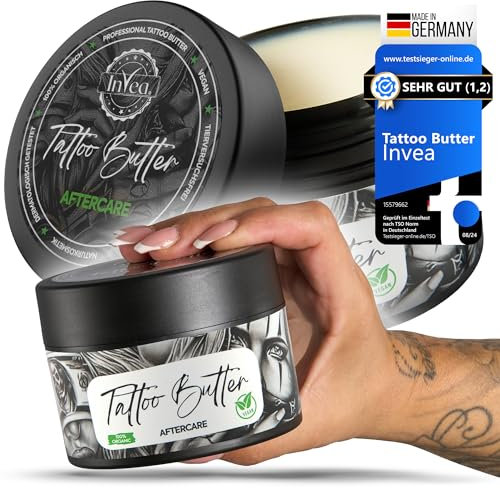 Invea Tattoo Butter [wasserfrei] Vegane & tierversuchsfreie Creme für frische Tattoos, professionelle Aftercare & Wundversorgung | Natürliche Formel, dermatologisch getestet | Pflegemittel | 100 ml