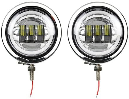 LED-Nebelscheinwerfer, 4,5 Zoll, Abblendlicht, DRL-Motor, Eimer mit Gehäuse von 4 bis 1/2 Zoll für Motorrad, Lampenfassung, Schwarz/Chrom (Black-Set)