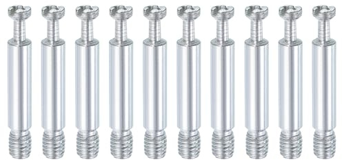 sourcing map 10Pcs 40mm Furniture Connecting Fittings, Silver | Thread Bolts Dowels Screws, Metal Dowel Fitting Fasteners for Cabinet Drawer and Wardrobe Furniture
