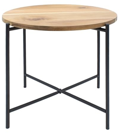Spetebo Beistelltisch mit Akazien Tischplatte, 45 x 40 cm | Holz Platte, Metall Gestell, Couchtisch, Sofatisch, Blumenhocker