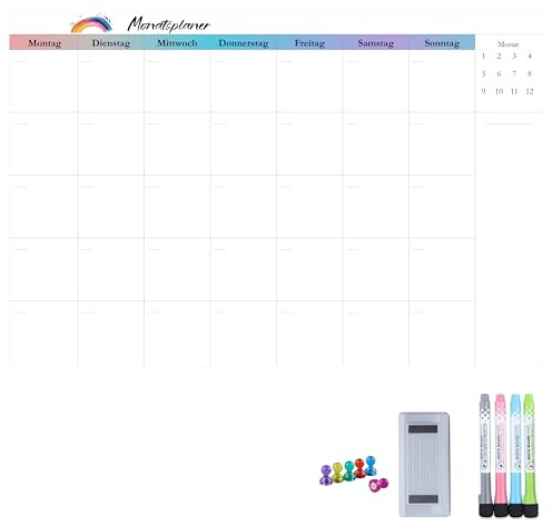 AMO HERMOSO Magnetische Monatsplaner Abwischbar, Magnettafeln für Kühlschrank, Whiteboard 45x30cm, Ideal für Monatskalender, Zielsetzung, Projektplanung, Budgetübersicht, Erinnerungen, auf Deutsch