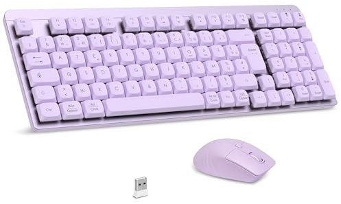 LeadsaiL Clavier Souris Mécanique sans Fil, FA98 Low Profile Ensemble Clavier et Souris avec Interrupteur Rouge, Français AZERTY, Connexion 2.4Ghz, 98 Touches for Windows MacOS Computer PC-Pourpre