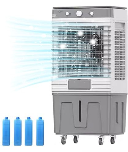 Portable Evaporative Air Cooler with 13 Gallon Water Tank - Cooling Fan with 3 Speeds & 4 Ice Crystal Boxes for Indoor, Outdoor, Garage Cooling