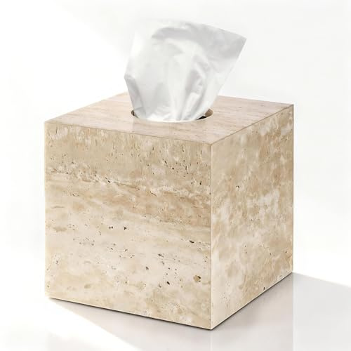 WORHE Natürlicher Travertin Taschentuchbox-Abdeckungshalter, Square, Beige