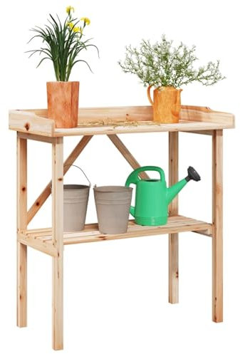 Cinyiqo 156349 Wooden Potting Table Flower Plant Workbench Garden Greenhouse,Plant Table with Shelf 78x38x82.5 cm Solid Wood Fir