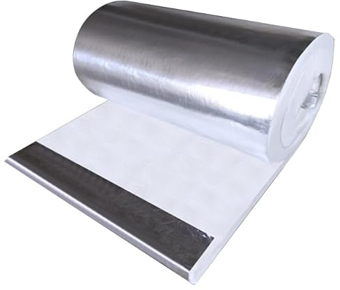 Keramikfasermatte Mit Aluminiumfolienoberfläche Hochtemperatur-Isolierdecke Zum Schweißen Löten Für Heizungs Lüftungs Und Klimaöfen He(Size:61cm*15m*1cm(24*590*0.39in),Color:einseitige Aluminiumfolie)