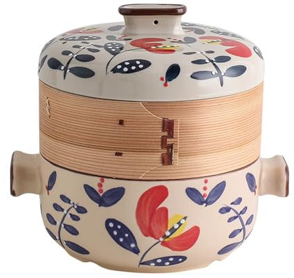 Olla for Sopa, Cacerola de cerámica con vaporera, Cacerola de Cocina de 2,5L, Olla for Sopa Vintage con asa, Olla for cocinar esmaltada, vaporera de cerámica for el hogar(Blue,4L)