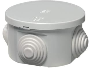 Boîte de jonction extérieure IP44 ronde diamètre 65 x 35 mm, boîte de jonction pour système électrique, étanche, avec passe-câble, gris, couvercle sous pression, idéal pour les systèmes d'éclairage