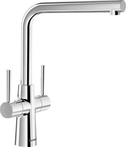 BLANCO LAX | Kitchen Mixer tap in Chrome | Low Pressure | Stylish L-Shaped spout | Ø35 mm tap Hole | 700 mm connectors | Ergonomic Side Lever | Durable Chrome Finish | High-arc Design for More Space