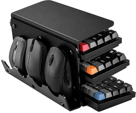 IOO6Z8SY Support de clavier de jeu en acrylique à 3 niveaux, noir | Support de clavier en acrylique noir pour configuration de jeu avec plusieurs étagères