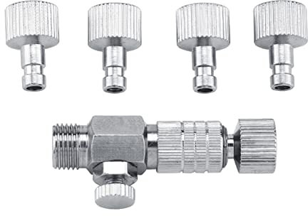 Airbrush Quick Connect, Disconnect Adapter with 4 Fittings 1/8 Inch Fittings Part Connectors Adjustment Control for Air Compressor