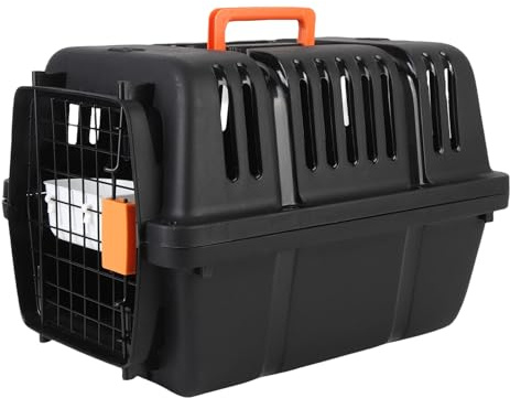 Depisuta Kunststoff-Hundekiste, Airline-zugelassener Hartschalen-Hundezwinger mit Tragegriff für Zuhause und auf Reisen, Großer tragbarer atmungsaktiver Transportbehälter für Haustiere (Black)