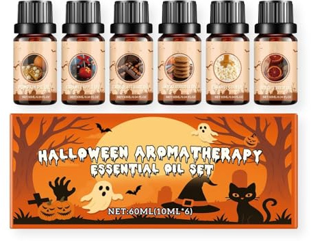Halloween Ätherisches Öle Set, für Aroma Diffuser & DIY Halloween Duftkerzen, Duftöl Geschenkset, Seifenduftöl, Kürbiskuchen, Karamelläpfel, Schokoriegel, Zimt Zucker Kekse, Karamell Mais, Hexengebräu