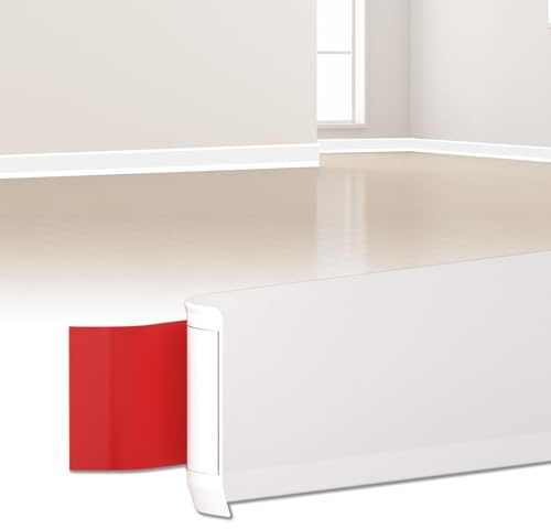 LIHIQIYA Rodapies Autoadhesivo Ancho, 80 x 20 mm 6 Metros Blanco Rodapie PVC, Embellecedor Encimera Cocina, Zocalos Autoadhesivos Pared, Flexible Rodapié Adhesivo Blanda para Baño Dormitorio Salon