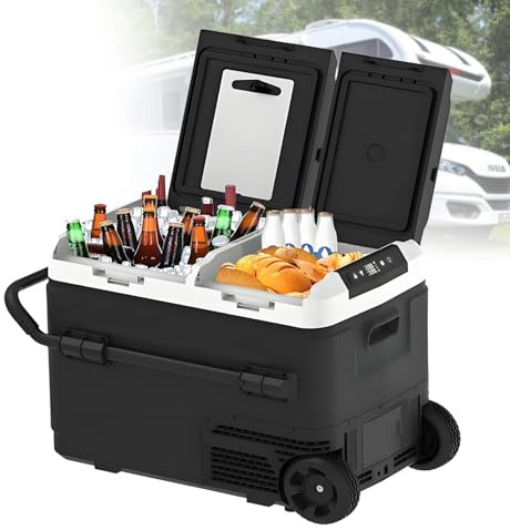 Mini Frigorifero Portatile con Compressore, Congelatore 12V 24V per Auto, Doppia Zona, da -20°C a 20°C, Frigo Mobile per Camper, Barca, Campeggio, Viaggio,Withbattery-50L