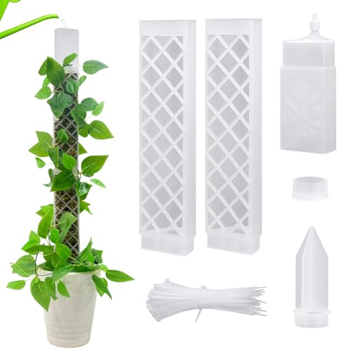 GROOFOO Moosstab für Monstera Rankhilfe – 66,5cm Kletterhilfe mit Selbstbewässerung & Steckfuß – 2X Moosstab Transparent + Gießhilfe + Vermehrungsfach + 50 Kabelbinder