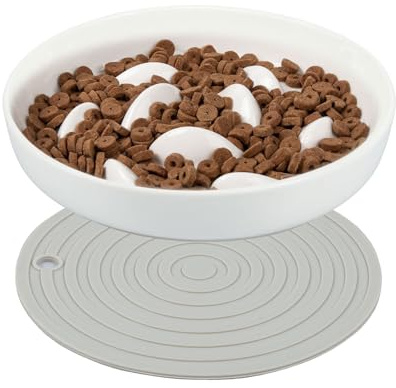 Anti Schling Napf Hund Keramik 16cm Slow Feeder Nassfutter mit Silikonpad Dauerhaft Sicher Antischlingnapf Hunde für Katzen Kleine Hunde