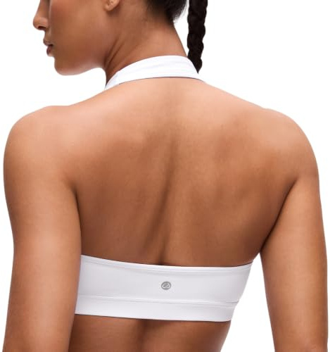 CRZ YOGA Butterluxe Halter Sports Bras White Small | Light Support, Removable Pads, Yoga, Extremely Soft, Open Back, for Women