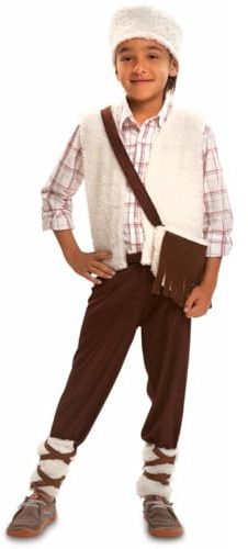 My Other Me - Déguisement de berger pour enfant en blanc et marron avec bonnet, gilet, gouffre et jambières taille 10-12 ans. Parfait pour les représentations scolaires de Noël